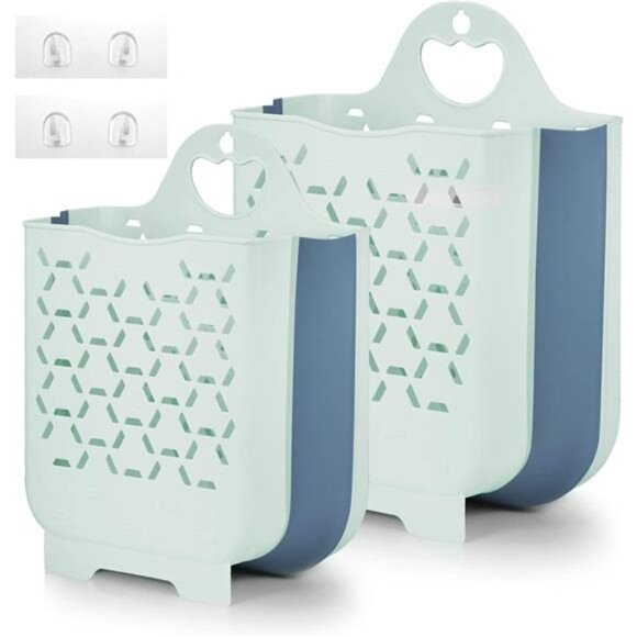 2 Pack Laundry Basket Collapsible Hamper Portable Dirty Clothes Basket, Blue